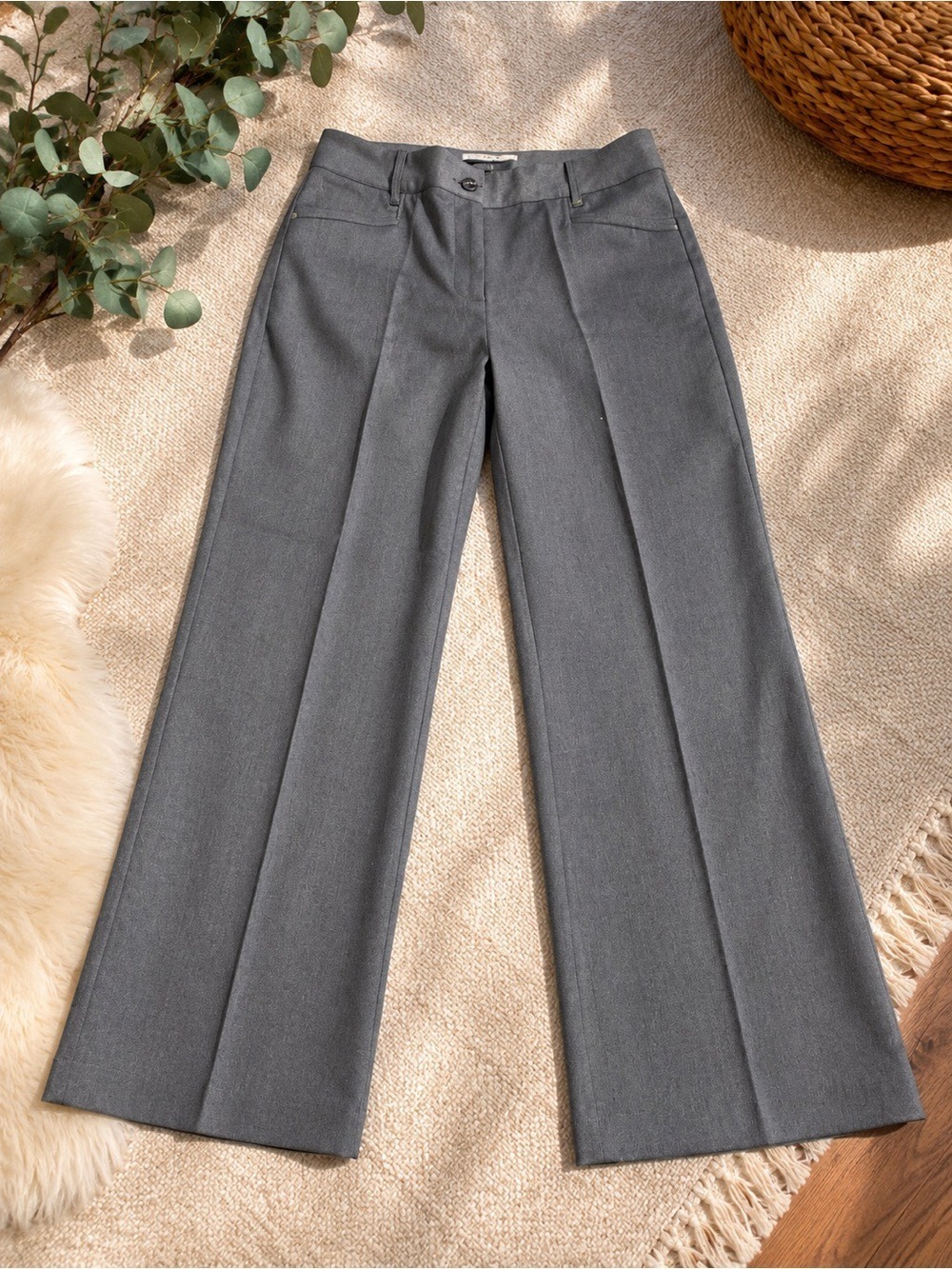 Peruna M&S Navy Textured Straight Leg Pants UK 10 Short • Like New • Office